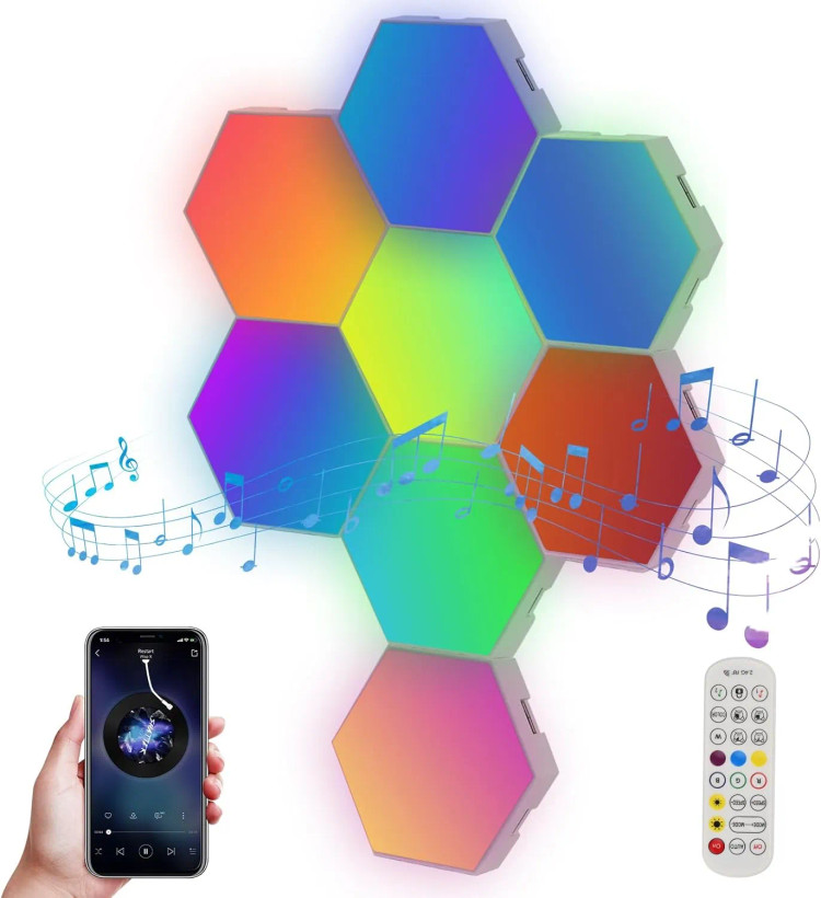 پنل LED دیواری هوشمند شش ضلعی مدل 8 تکه