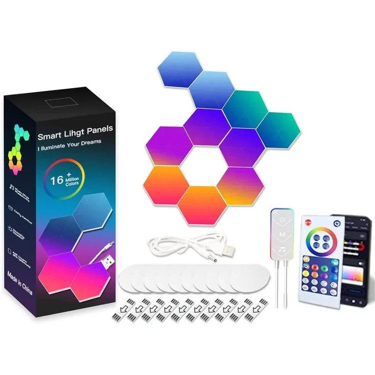 پنل LED دیواری هوشمند شش ضلعی مدل 8 تکه