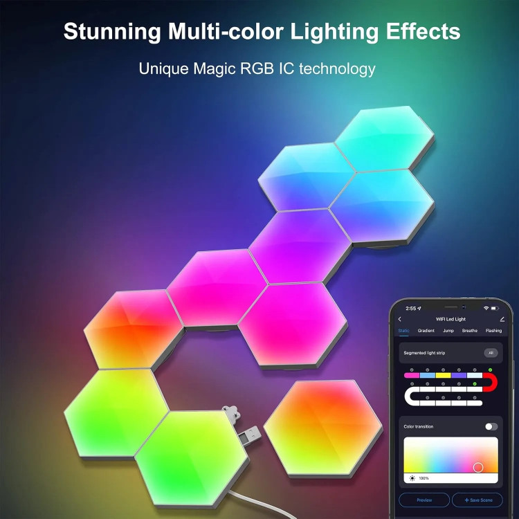 پنل LED دیواری هوشمند شش ضلعی مدل 8 تکه