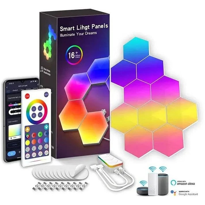 پنل LED دیواری هوشمند شش ضلعی مدل 8 تکه